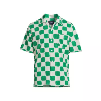 Camp Collar Checkerboard Block Print Shirt Drake's