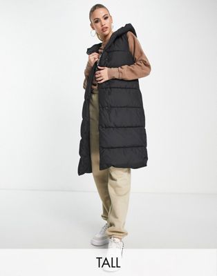 New Look Tall belted hooded vest in black New Look Tall