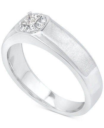 Мужское сертифицированное обручальное кольцо-солитер с бриллиантом (1/4 карата) из 14-каратного белого золота с широкой полосой Macy's