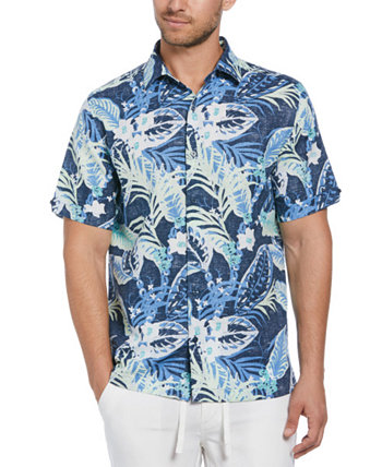 Мужская рубашка обычного кроя из льна с тропическим принтом и короткими рукавами Cubavera