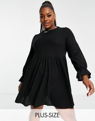 Simply Be ribbed smock mini dress in black Simply Be