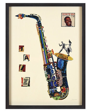 Объемный коллаж «Телефон саксофона» в рамке, графическое искусство под стеклянной стеной, 33 x 25 x 1,4 дюйма Empire Art Direct