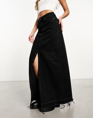 Черная джинсовая юбка макси с двойным разрезом ASOS DESIGN ASOS DESIGN