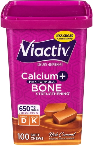 Кальций Plus Укрепление Костей, Насыщенная Карамель - 650 мг - 100 жевательных конфет - Viactiv Viactiv