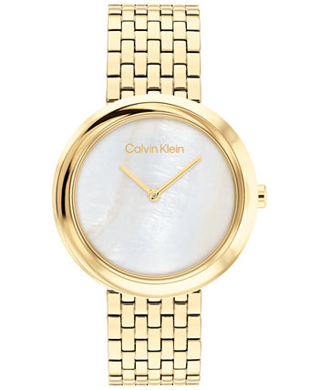 Женские кварцевые часы 2H с золотым браслетом из нержавеющей стали 34 мм Calvin Klein