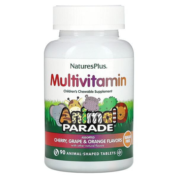 Animal Parade, Мультивитамины, жевательная добавка для детей, вишня, виноград и апельсин, 90 таблеток в форме животных NaturesPlus