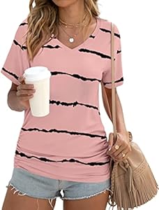 Anydoll Womens Ruched Tops 2025 Spring Summer Tunics Short Sleeve V Neck T Shirts Casual Dressy Tee with Side Shirring ﻿ Anydoll