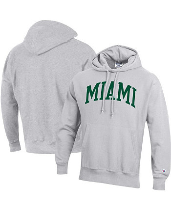 Мужской серый флисовый пуловер с капюшоном с принтом «Miami Hurricanes Big and Tall» с обратным плетением, толстовка с капюшоном Champion
