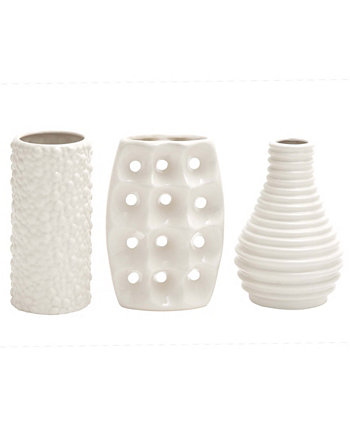 Алебастровые керамические вазы в современном стиле с перфорированной решеткой, узлами и ребристой отделкой, набор из 3 шт. CosmoLiving