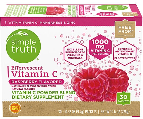 Effervescent Vitamin C Powder (Порошок) Blend Raspberry -- 30 Packets (Пакеты ) Simple Truth