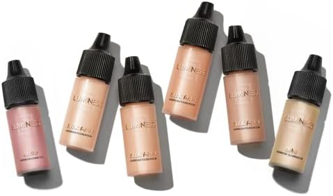 Luminess Silk 4-in-1 Airbrush Foundation Makeup Starter Kit - Deep Coverage, 6-piece - Includes 2x Silk Airbrush Foundation, Blush, Glow Highlighter, Moisturizer Primer & Airbrush Cleaning Solution LUMINESS