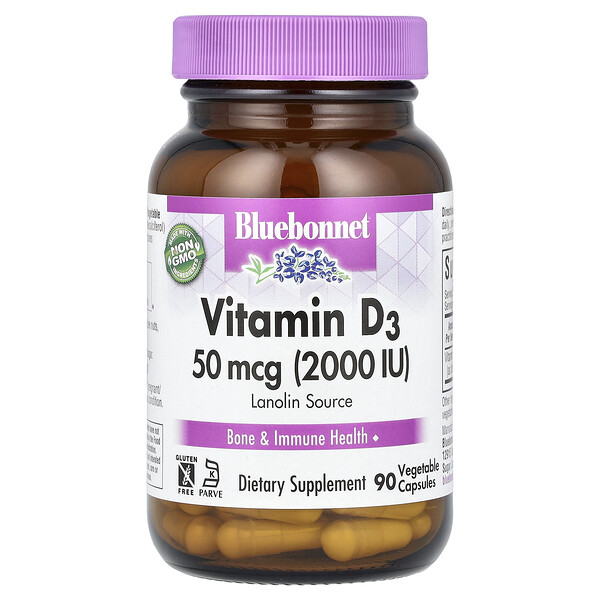 Vitamin D3 - 50 мкг (2000 МЕ) - 90 растительных капсул - Bluebonnet Nutrition Bluebonnet Nutrition