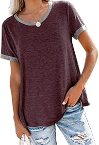 Bingerlily Women's Roll Up Short Sleeve T Shirts Crew Neck Tops Loose Causal Tees with Pocket Bingerlily