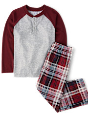 Boys Plaid Henley Pajamas The Children`s Place