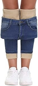 KDF Womens Fleece Lined Jeans Thermal Flannel Winter Jeans Warm Denim Fleece Lined Pants Jeans Kdf