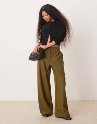 ASOS DESIGN Petite tailored wide leg dad pants in forest green Asos Design