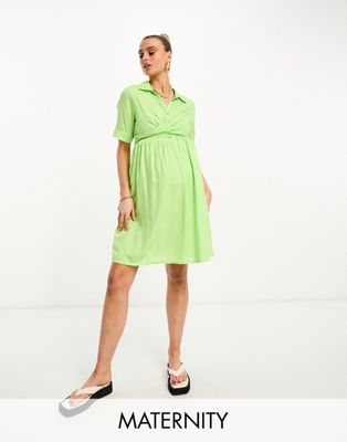Зеленое платье-рубашка миди с запахом спереди Mamalicious Maternity MAMALICIOUS