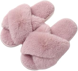 Женские Тапочки Evshine Fuzzy Slippers Cross Band Memory Foam Open Toe Evshine