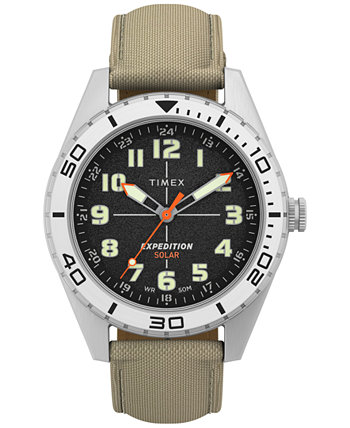 Men's Expedition Field Analog Solar Tan material Strap 43mm Round Watch Timex