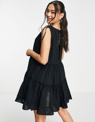 Черное ярусное свободное платье мини Trendyol TRENDYOL