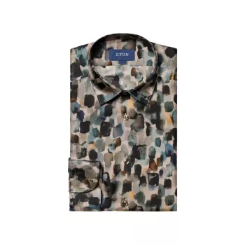 Шелковая рубашка узкого кроя с геометрическим принтом Eton