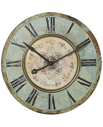 Декоративные круглые деревянные настенные часы с состаренной отделкой, мятно-зеленый 3R Studio
