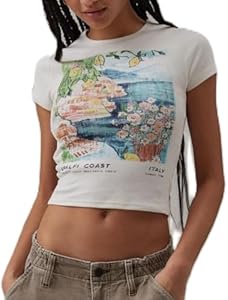 Amiblvowa Y2k Baby Tees Short Sleeve Crop Tops Women Teen Girl Fruit Graphic Print Cropped T Shirts Aesthetic Vintage Clothes Amiblvowa