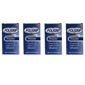 4 Pack Super Poligrip Extra Strength 12h Denture Adhesive Powder, 1.6 Oz Each Super Poligrip