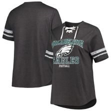 Women's Fanatics Branded Heather Charcoal Philadelphia Eagles Plus Size Lace-Up V-Neck T-Shirt Fanatics
