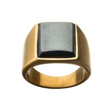 Мужское золотое кольцо-печатка из нержавеющей стали с полированным гематитом Unbranded