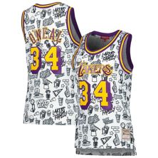 Женская футболка Mitchell & Ness Shaquille O'Neal White Los Angeles Lakers 1996 Doodle Swingman Jersey Mitchell & Ness