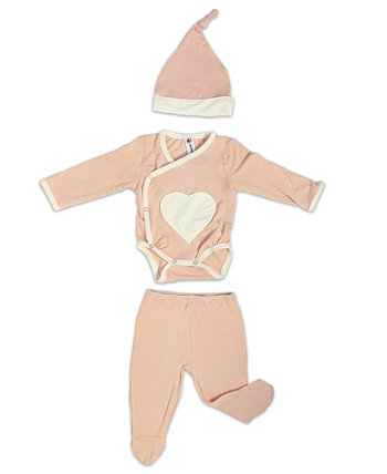 Набор для новорожденных из вискозы из бамбука из 3 частей с вышивкой сердца для новорожденных Earth Baby Outfitters