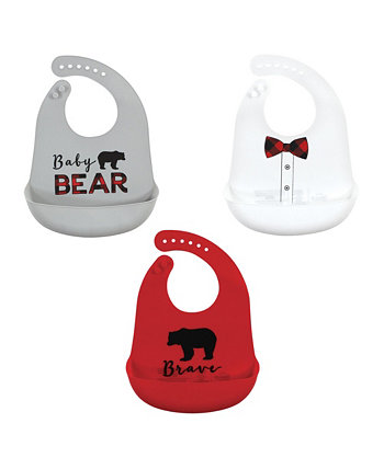 Infant Boys Silicone Bibs, Red Baby Bear, One Size Little Treasure