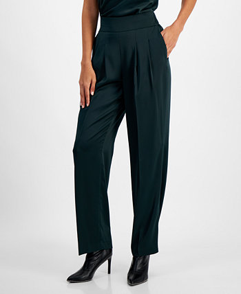 Women's Satin High Rise Pleat-Front Wide Leg Pants, Created for Macy's Bar III