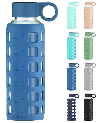 Стеклянная бутылка для воды премиум-класса с нескользящей силиконовой втулкой и крышкой из нержавеющей стали, 12 унций Purifyou