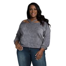 Poetic Justice Women's Plus Size V Self Straps Off Shoulder Long Sleeve Top Poetic Justice