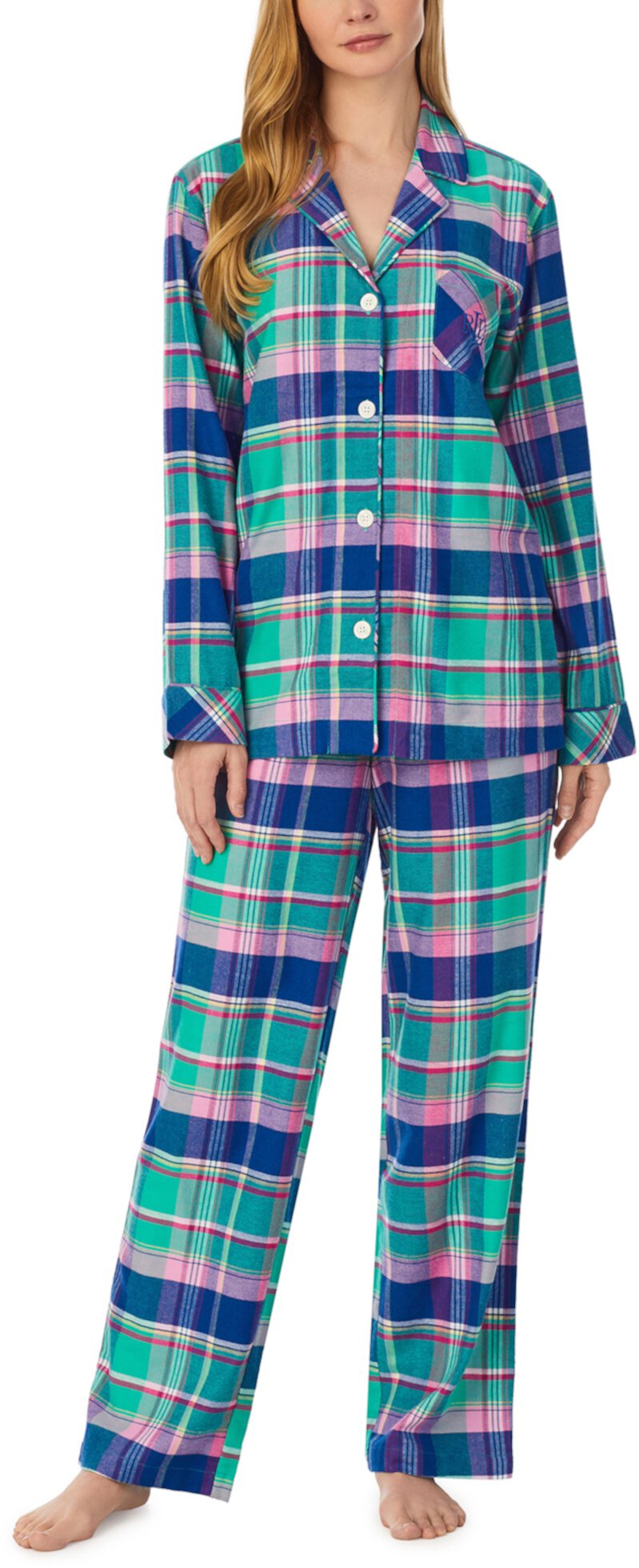 Пижамный комплект с длинными рукавами из ворсованного твила с вырезом Ralph Lauren