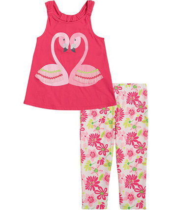 Комплект туники-борцовки с застежкой-борцовкой и леггинсов с цветочным принтом для маленьких девочек Kids Headquarters