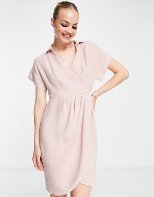 Розовое платье-рубашка мини с запахом Closet London Closet London
