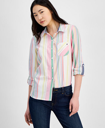 Женская хлопковая рубашка в полоску с отворотами Tommy Hilfiger
