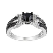 Стерлинговое серебро Stella Grace 1 карат T.W. Черно-белое обручальное кольцо с бриллиантом Stella Grace