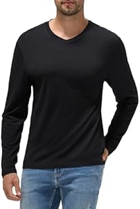 Men's Merino Wool Long Sleeve V Neck T Shirt, Thermal Base Layer, Lightweight Moisture Wicking Cold Weather Underwear Merino Summit