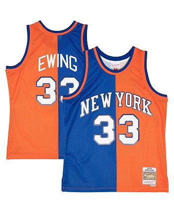 Men's Patrick Ewing Blue, Orange New York Knicks Big and Tall Hardwood Classics 1991-92 Split Swingman Jersey Mitchell & Ness