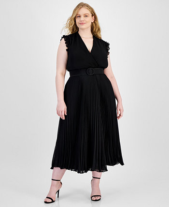 Plus Size Pleated Belted A-Line Dress Taylor