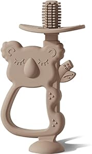 Moonkie Teething Toy, Safe & Easy to Hold BPA Free Silicone Teethers, 360° Baby Toothbrush with Suction Base, Teether Toys Best for Babies 6-12 Months (Koala Warm Taupe) Moonkie