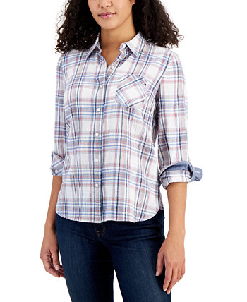 Женская рубашка в клетку на пуговицах с длинным рукавом Tommy Hilfiger