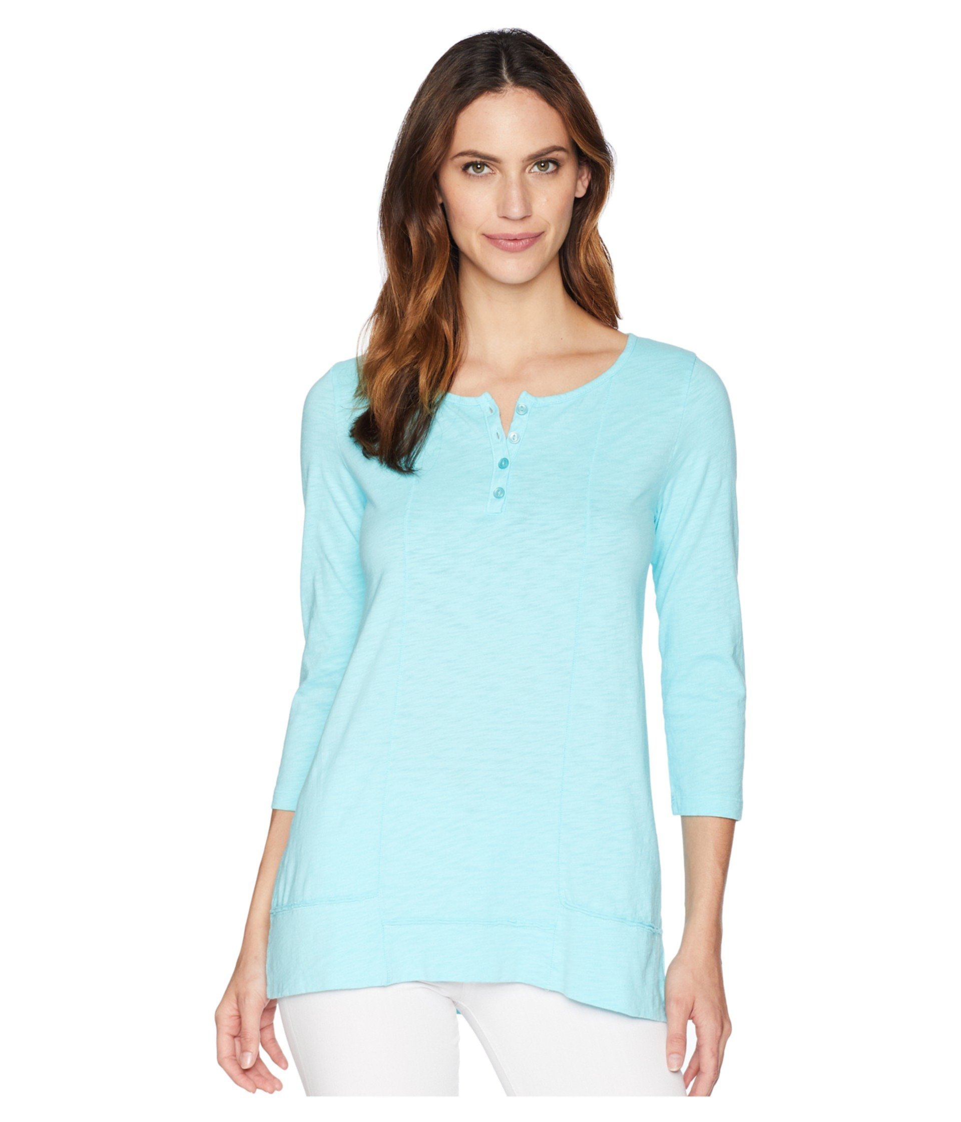 Более тяжелый джерси с рукавами 3/4 Henley с кружевной спинкой сзади Mod-o-doc