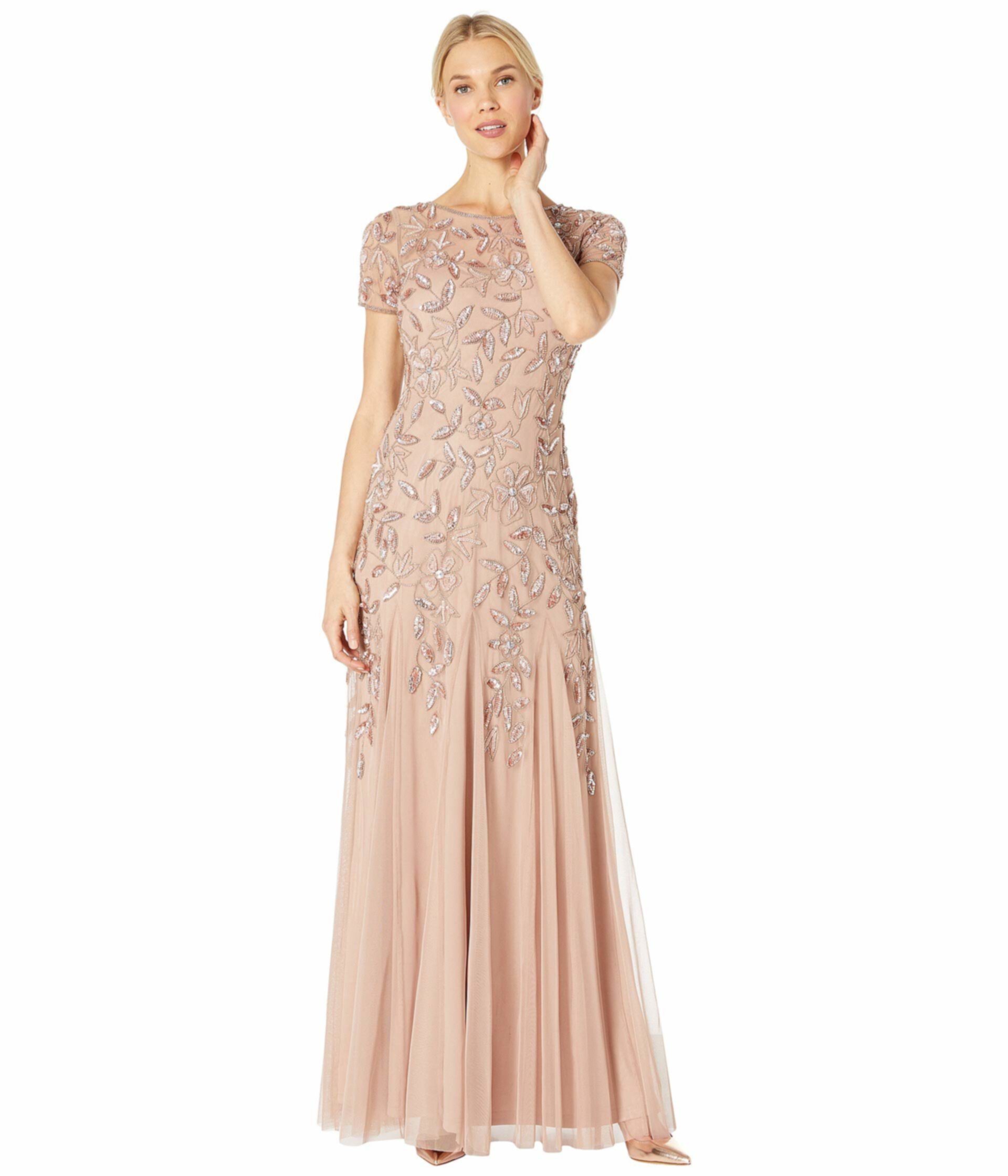 Вечернее платье Godet из бисера с цветочным принтом Adrianna Papell