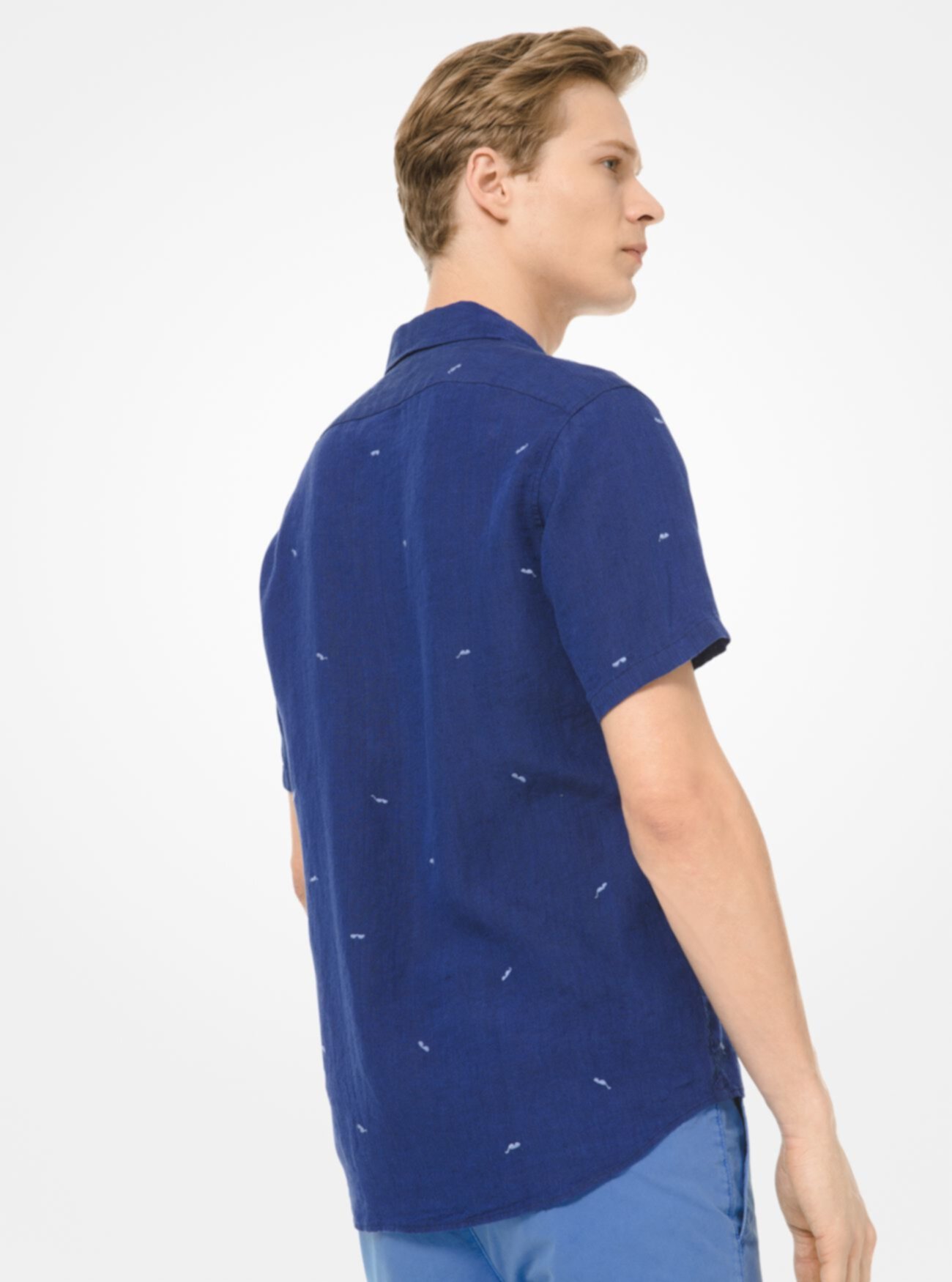 Льняная рубашка с коротким рукавом с принтом солнцезащитных очков Michael Kors