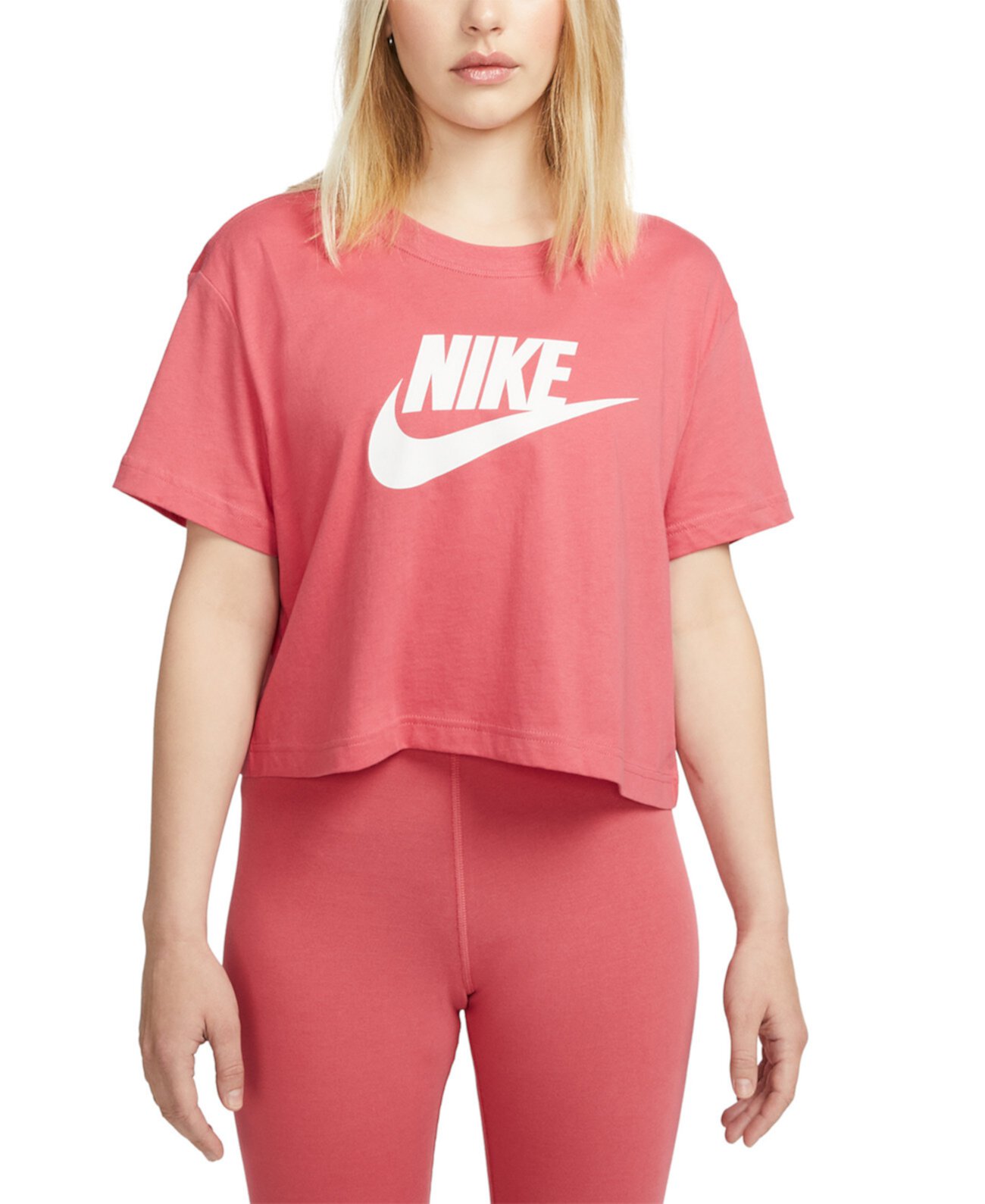 Женская спортивная хлопковая укороченная футболка с логотипом Nike